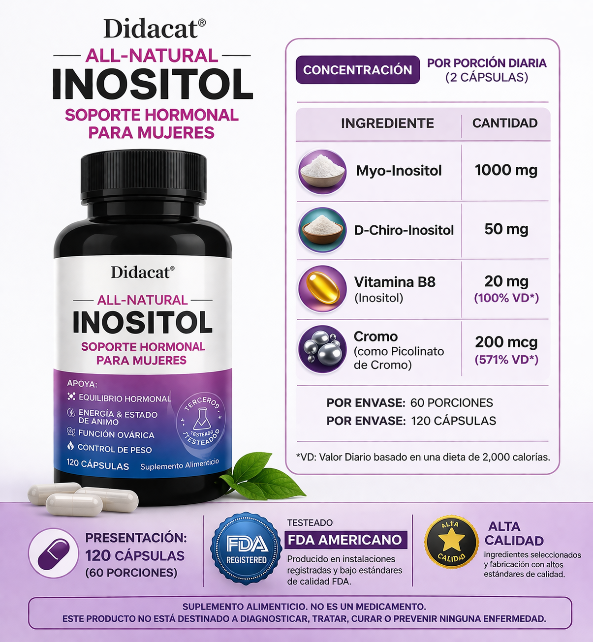 INOSITOL D-CHIRO X 600 MG X 120 CÁPSULAS