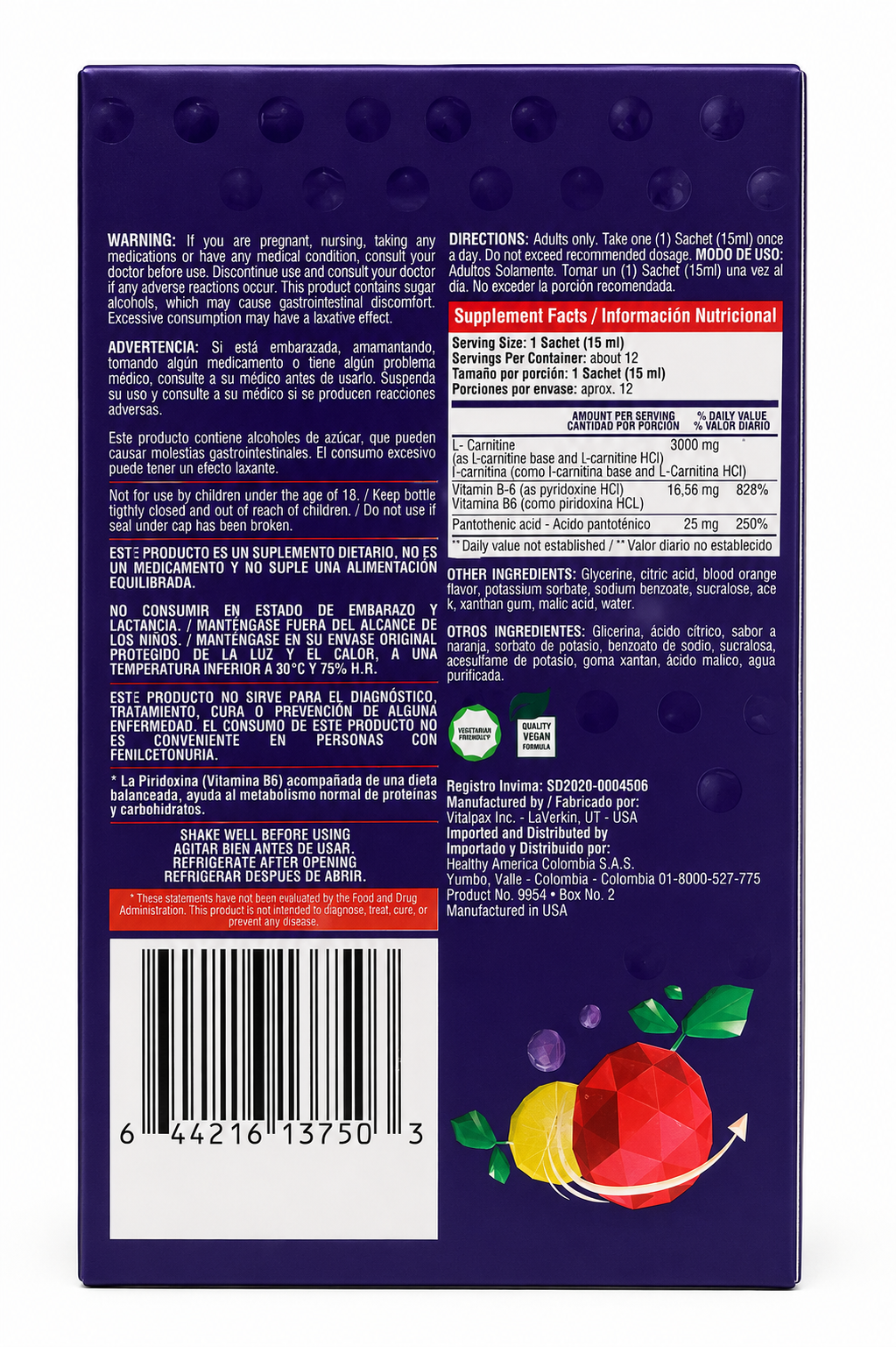 L-Carnitina Healthy Sports 3000 mg | 12 Sachets | Quema Grasa y Rendimiento
