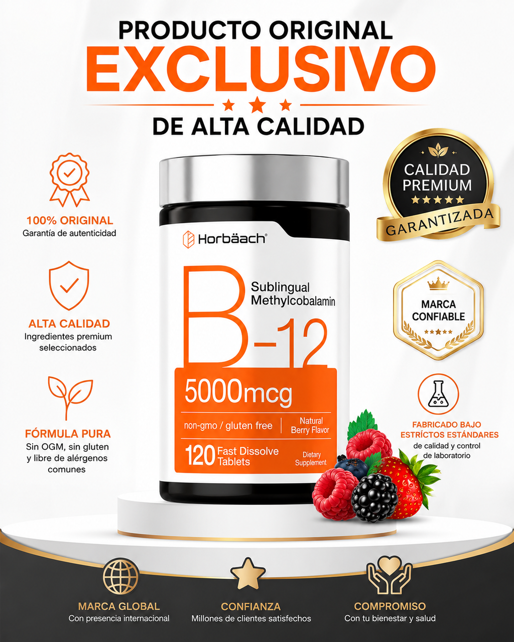 Vitamina B12 Methylcobalamina Horbaach 120 Cápsulas | Energía y Sistema Nervioso