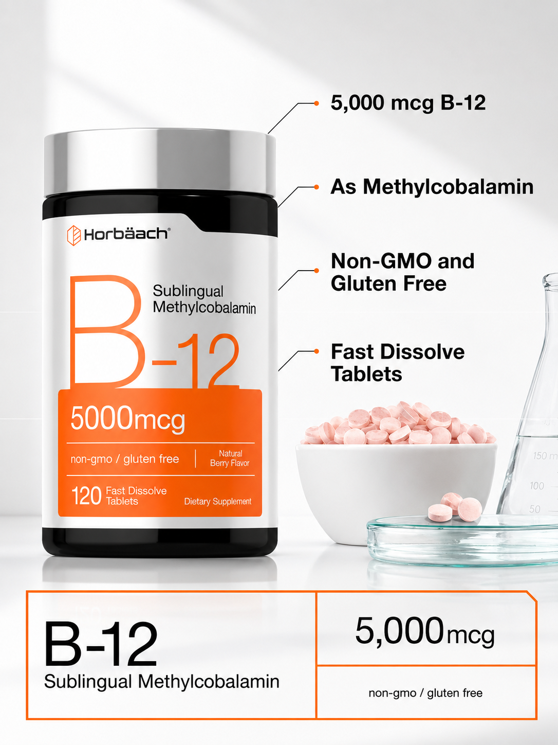 Vitamina B12 Methylcobalamina Horbaach 120 Cápsulas | Energía y Sistema Nervioso