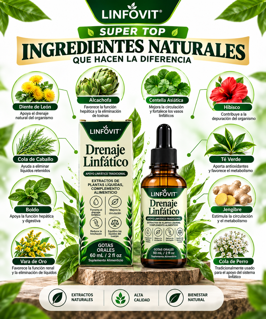 Drenaje Linfático Líquido Linfovit para Eliminación de Líquidos
