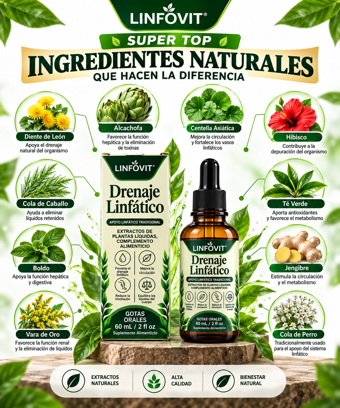 Drenaje Linfático Líquido Linfovit para Eliminación de Líquidos