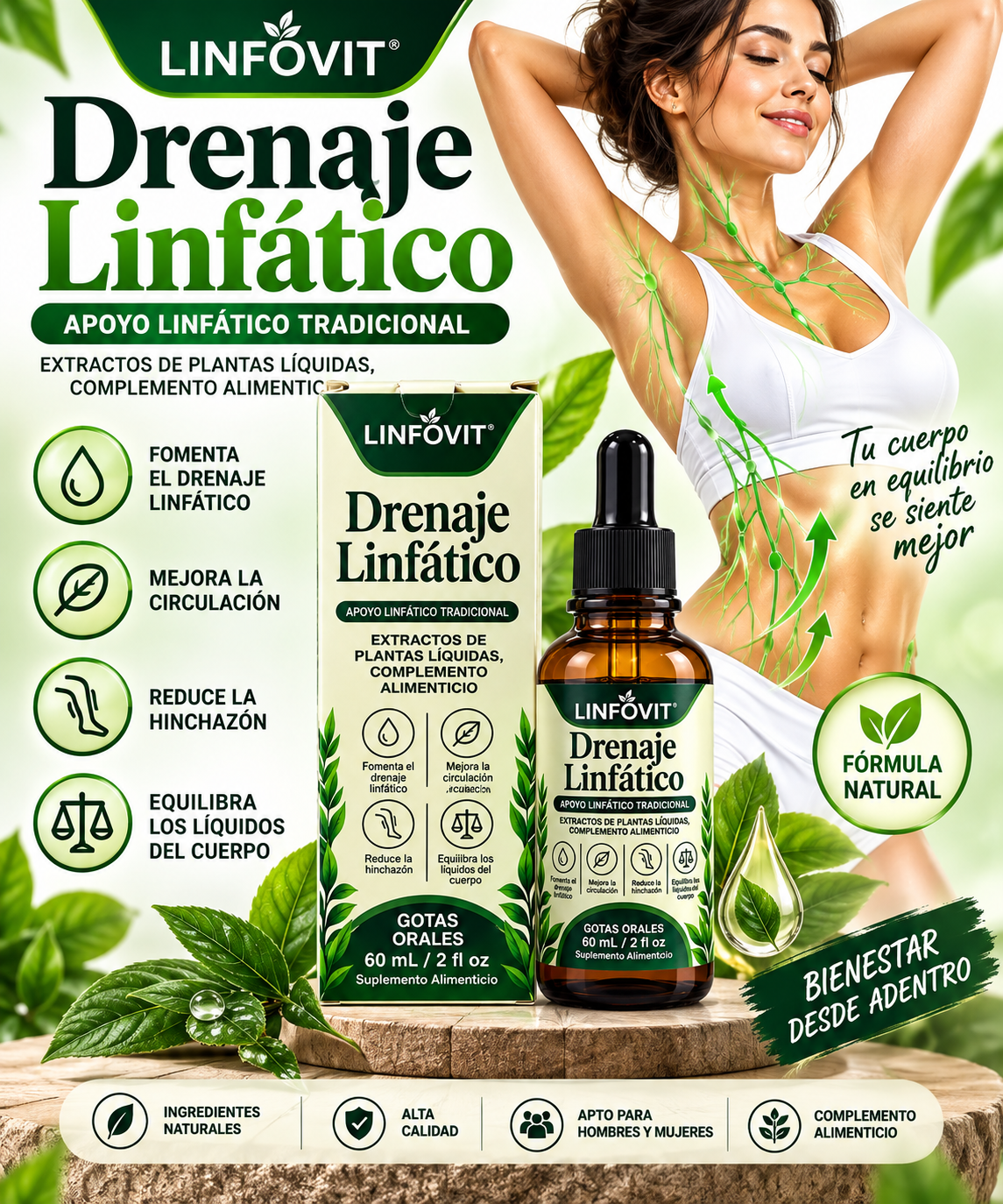 Drenaje Linfático Líquido Linfovit para Eliminación de Líquidos