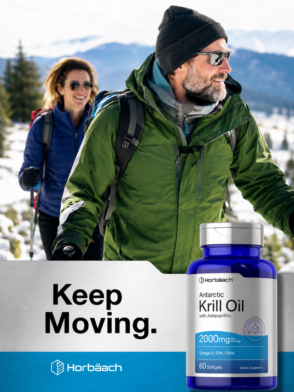 Aceite de Krill Antártico Horbaach 2000 mg | Omega 3 EPA DHA + Astaxantina | 60 Softgels