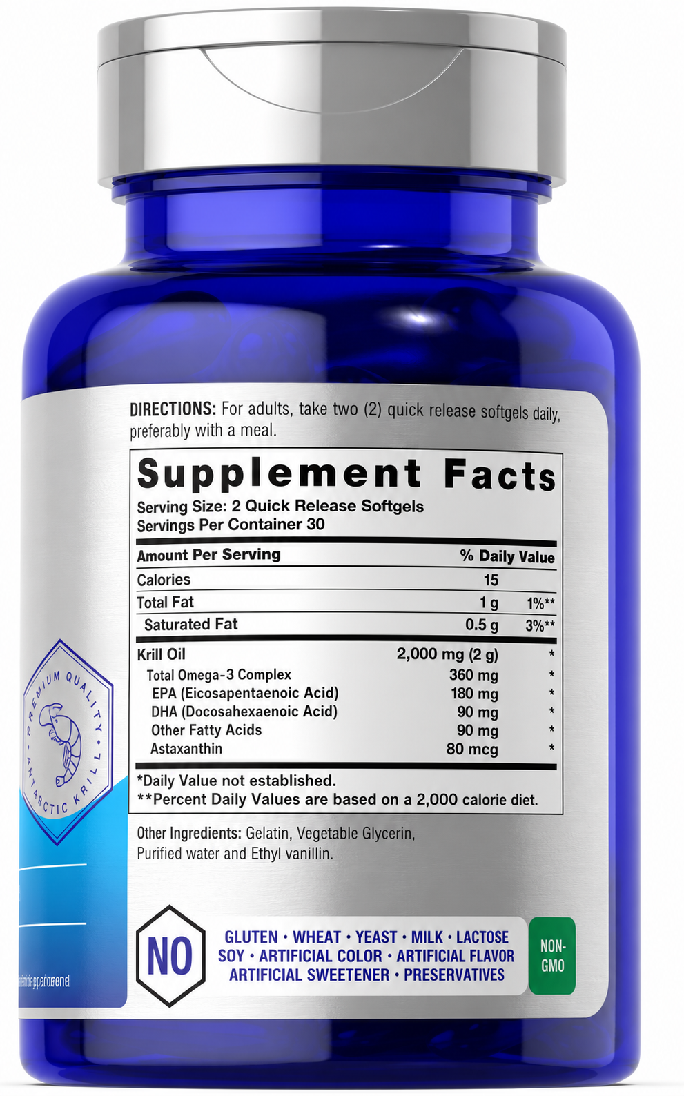 Aceite de Krill Antártico Horbaach 2000 mg | Omega 3 EPA DHA + Astaxantina | 60 Softgels