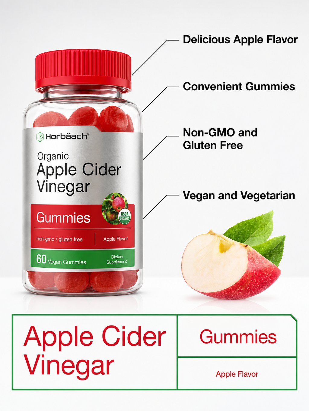 Gomitas de Vinagre de Manzana Horbaach 500 mg | Apple Cider Vinegar | 60 Gomitas