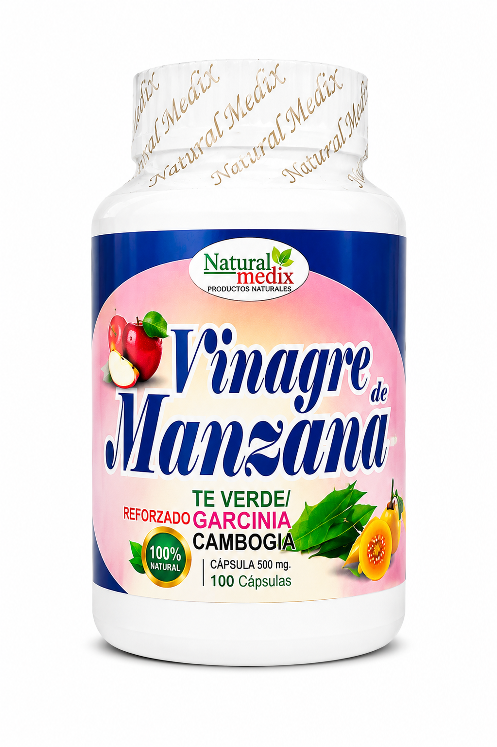 Vinagre de Manzana 500 mg 100 Cápsulas – Suplemento Natural