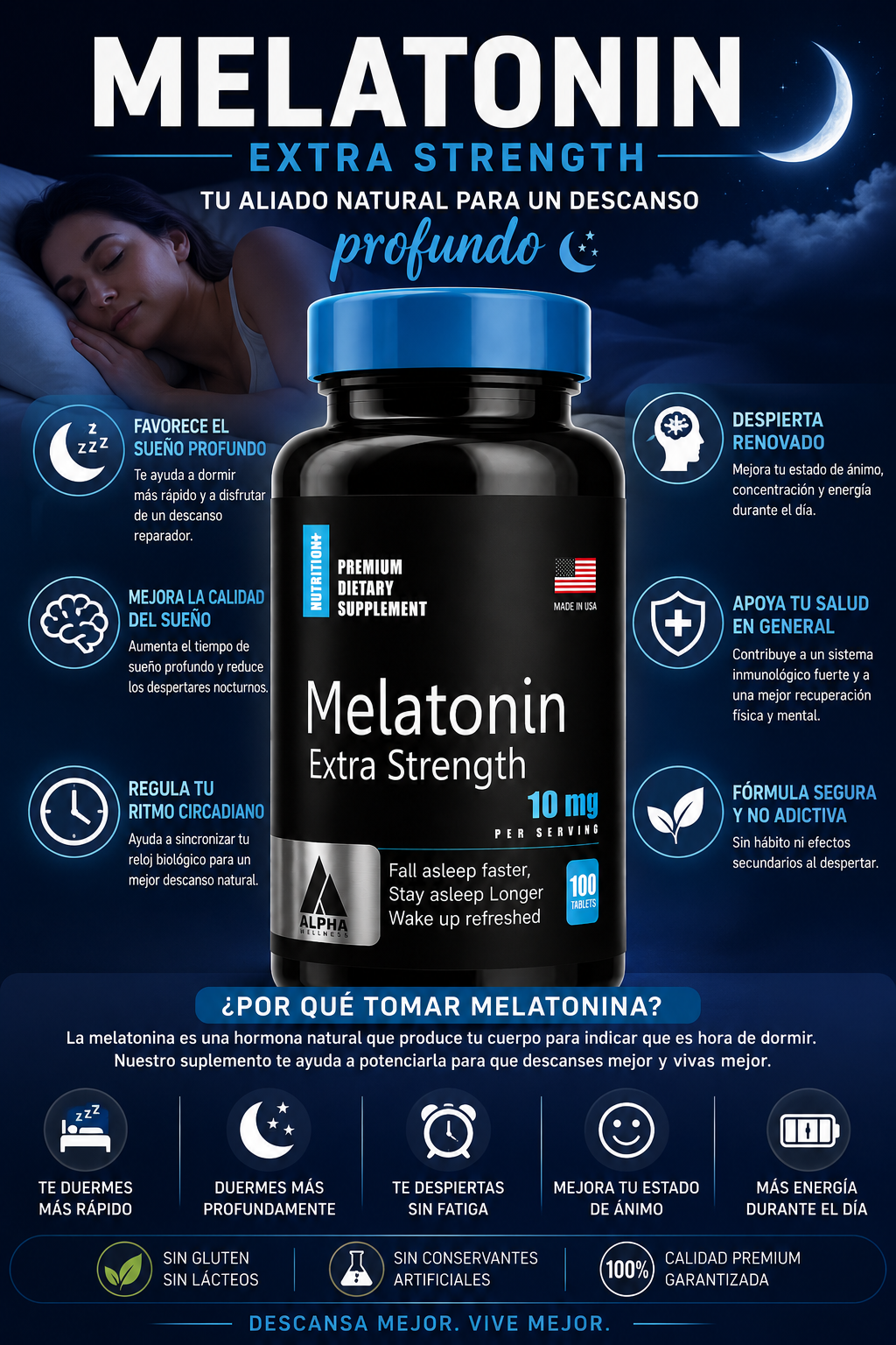 Melatonina 10 mg 100 Softgels – Suplemento para el Sueño