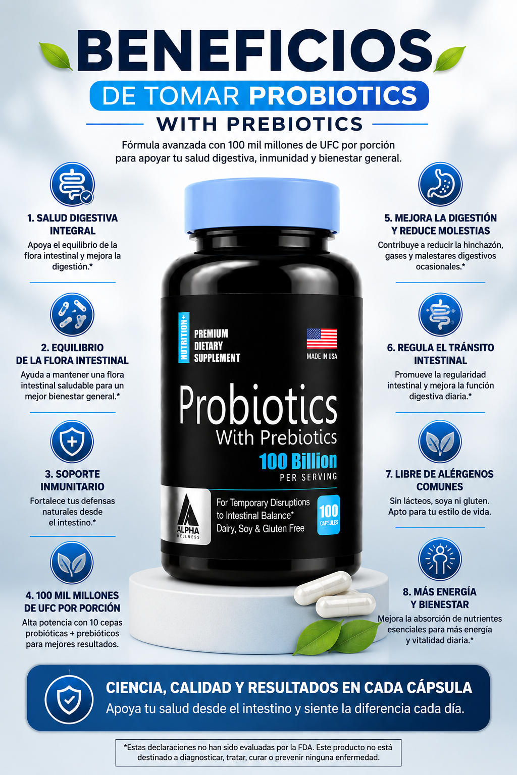 Probióticos con Prebióticos 100 Billones UFC – 100 Softgels