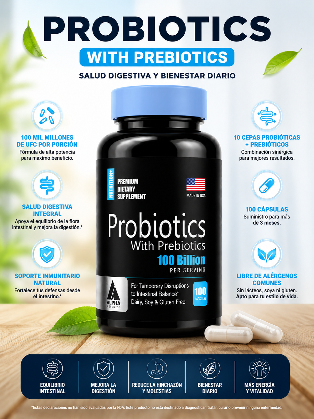 Probióticos con Prebióticos 100 Billones UFC – 100 Softgels