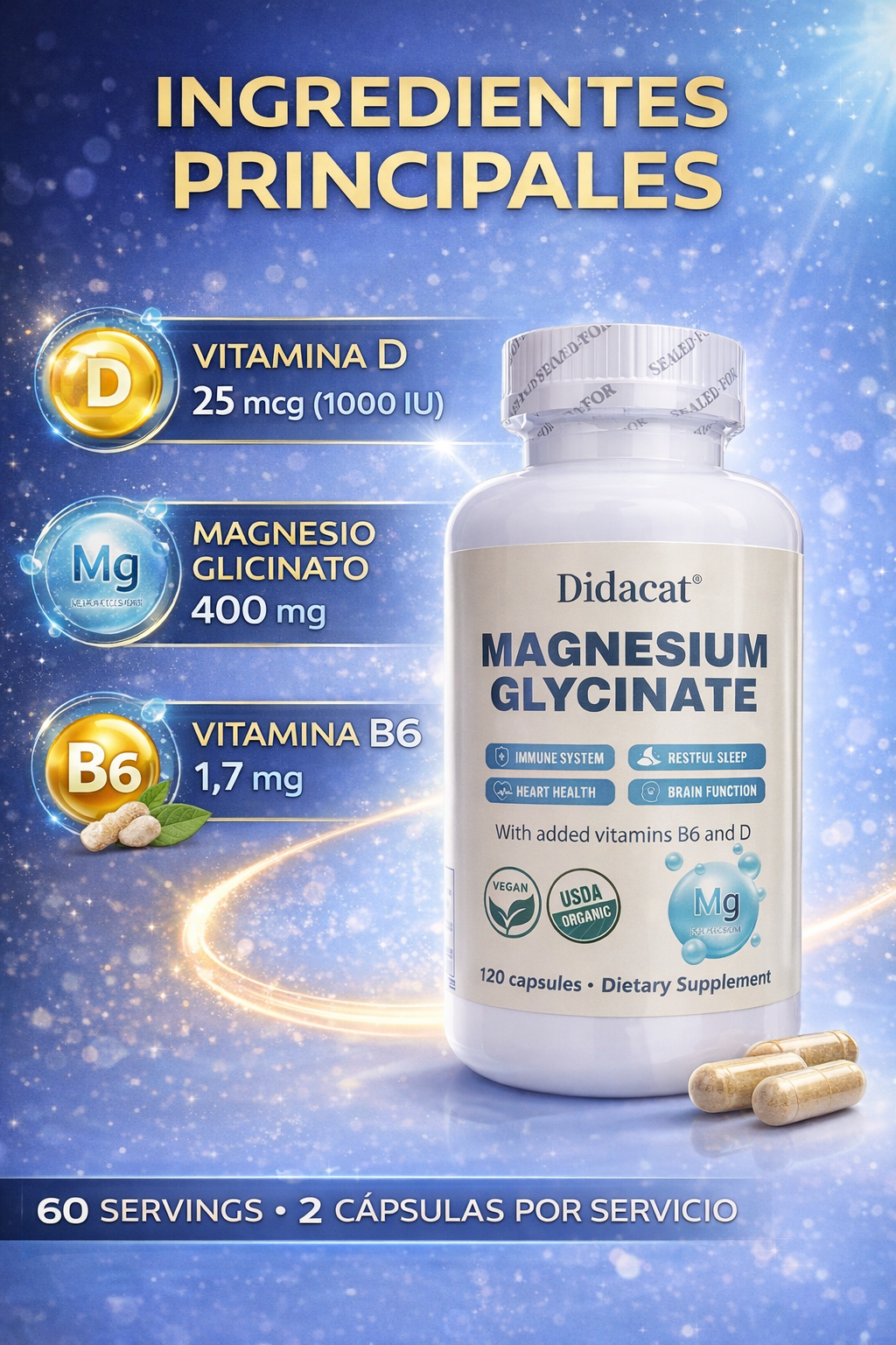 MAGNESIUM GLYCINATE 120 CAPSULAS 400 MG