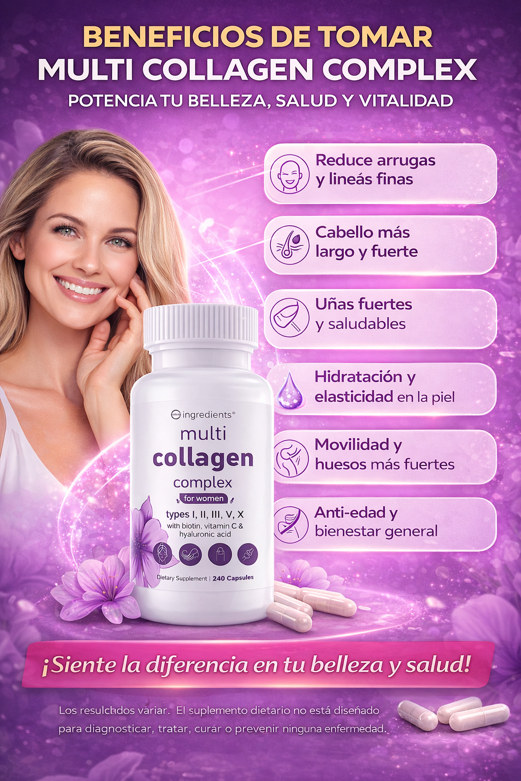 COLAGENO COMPLEX +BIOTINA +VITAMINA C +ACIDO HYALURONICO X 240 CAPSULAS