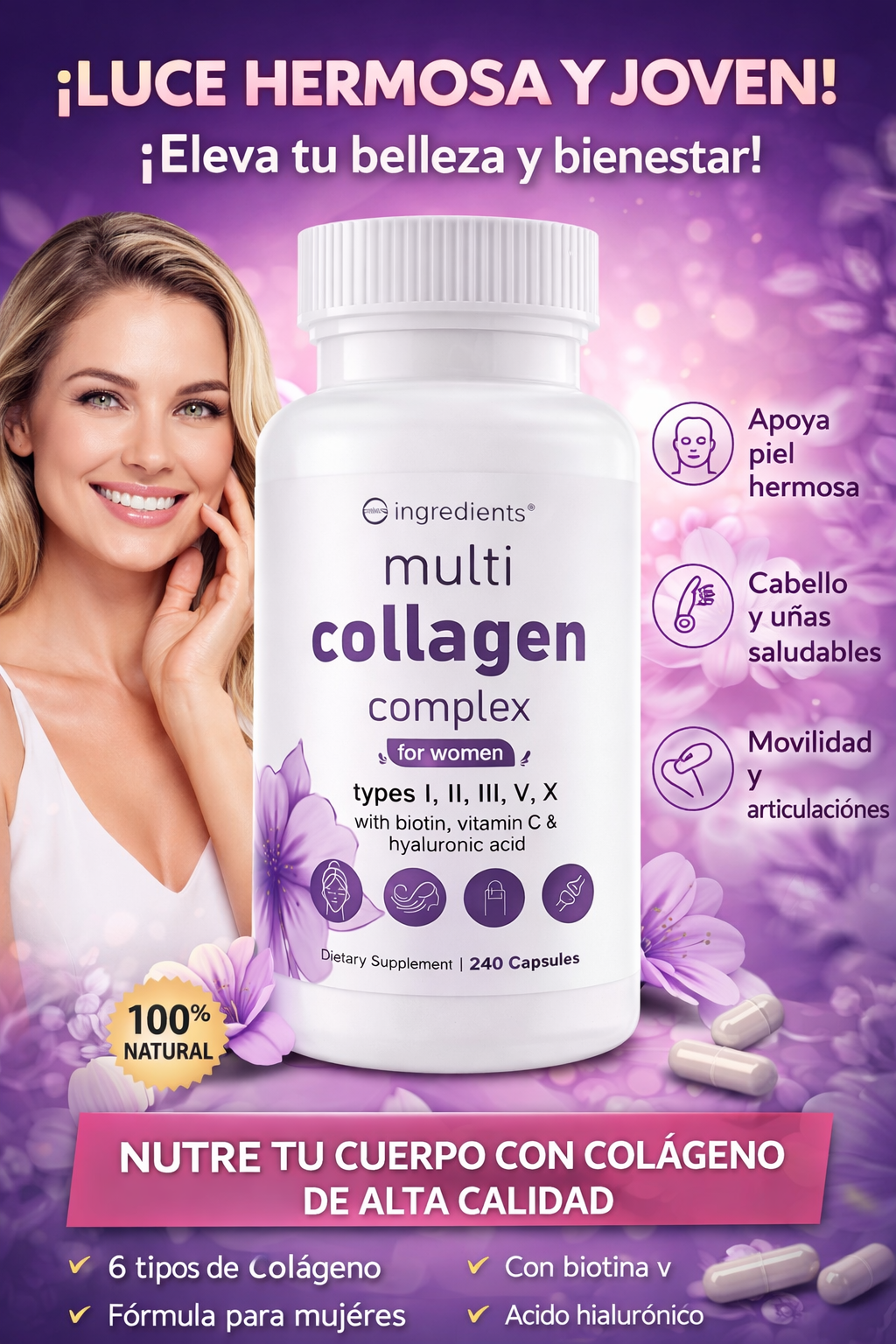 COLAGENO COMPLEX +BIOTINA +VITAMINA C +ACIDO HYALURONICO X 240 CAPSULAS
