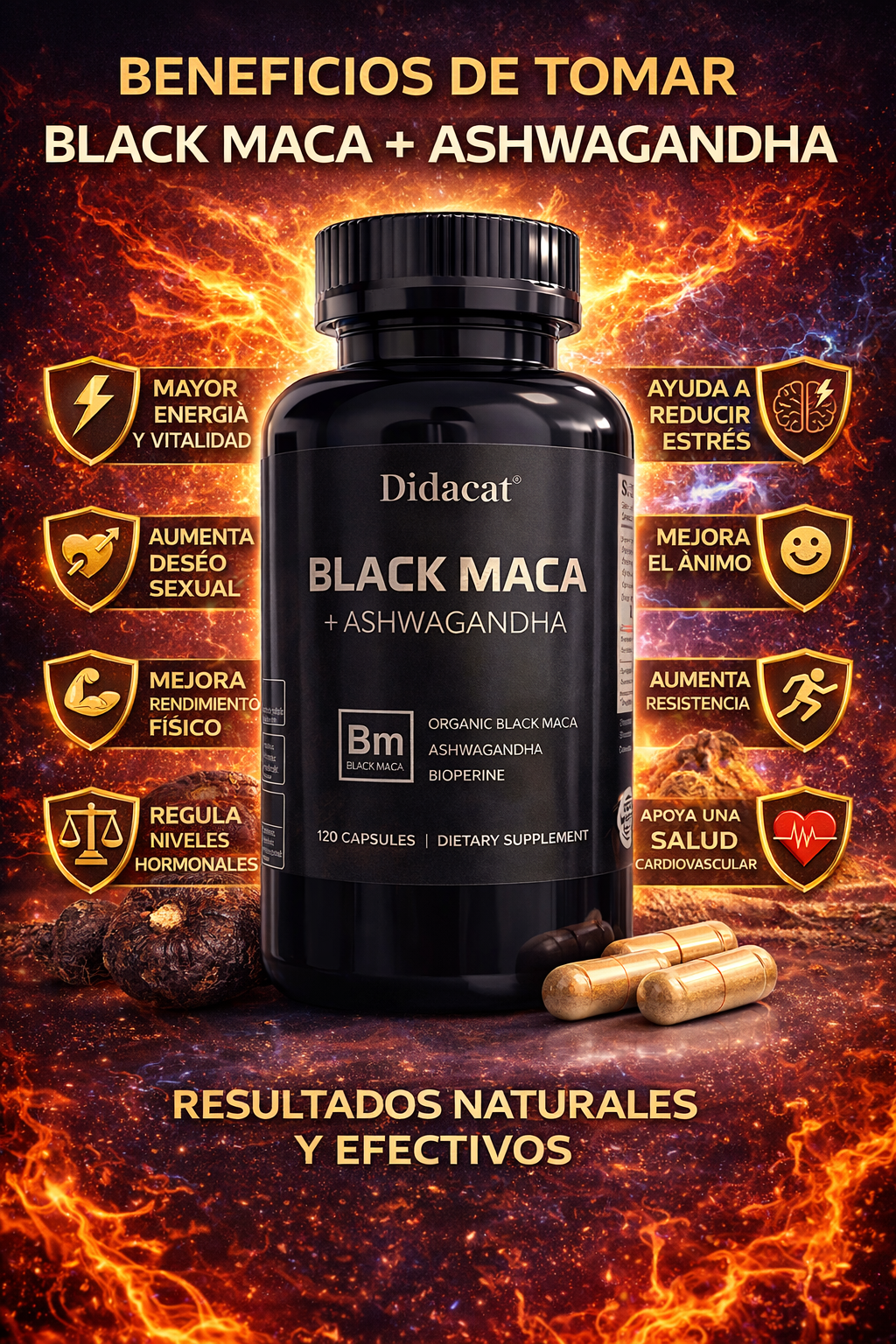MACA NEGRA + ASHWAGANDHA X 1000 MG X 120 CAPSULAS