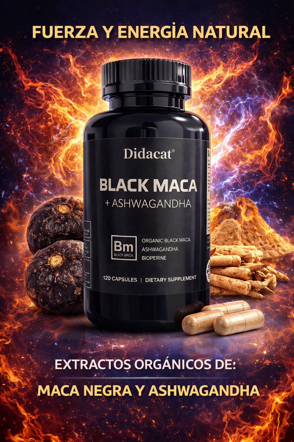 MACA NEGRA + ASHWAGANDHA X 1000 MG X 120 CAPSULAS
