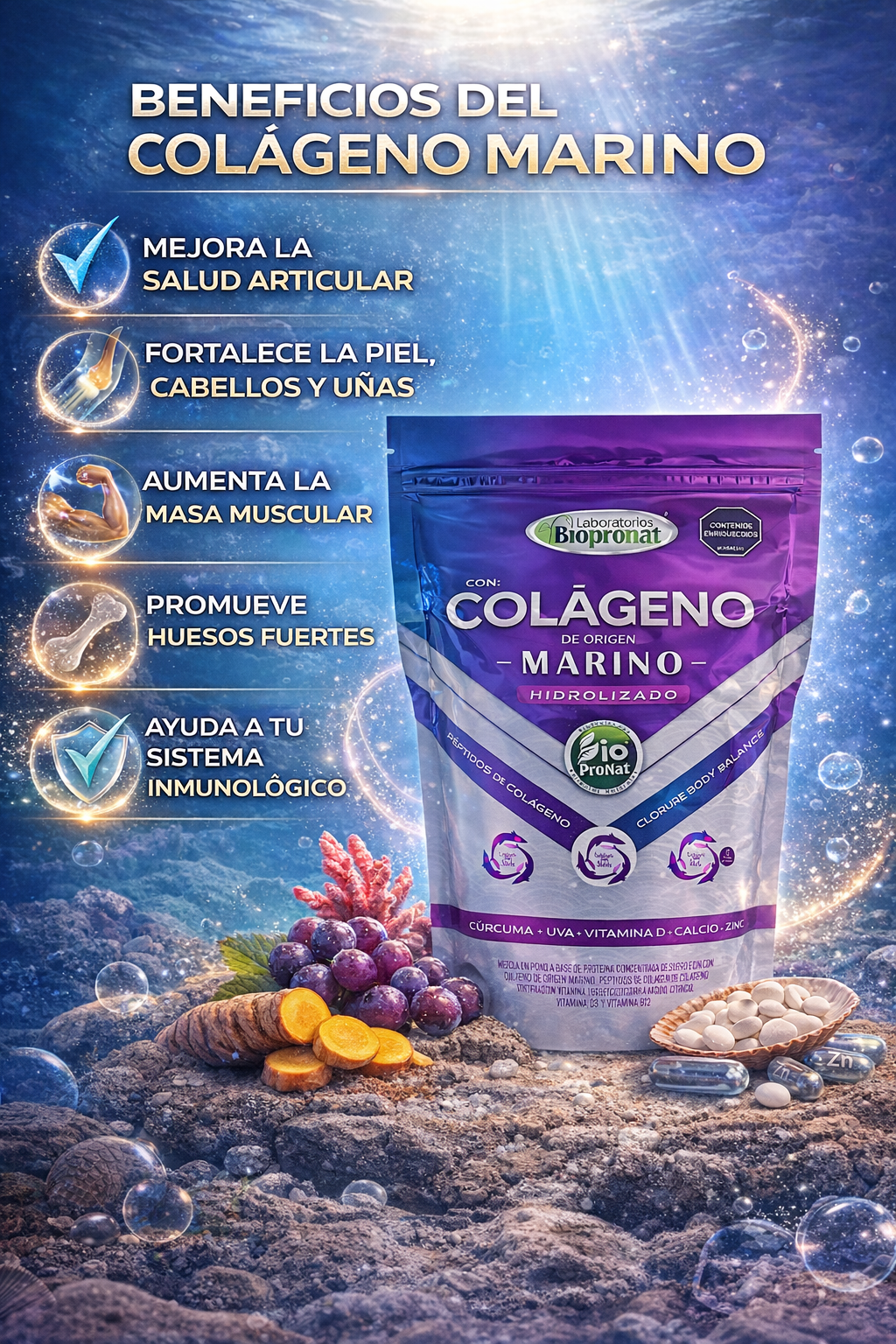 Colágeno Marino Hidrolizado 13000 mg — Piel Firme, Cabello Fuerte y Articulaciones Sin Dolor