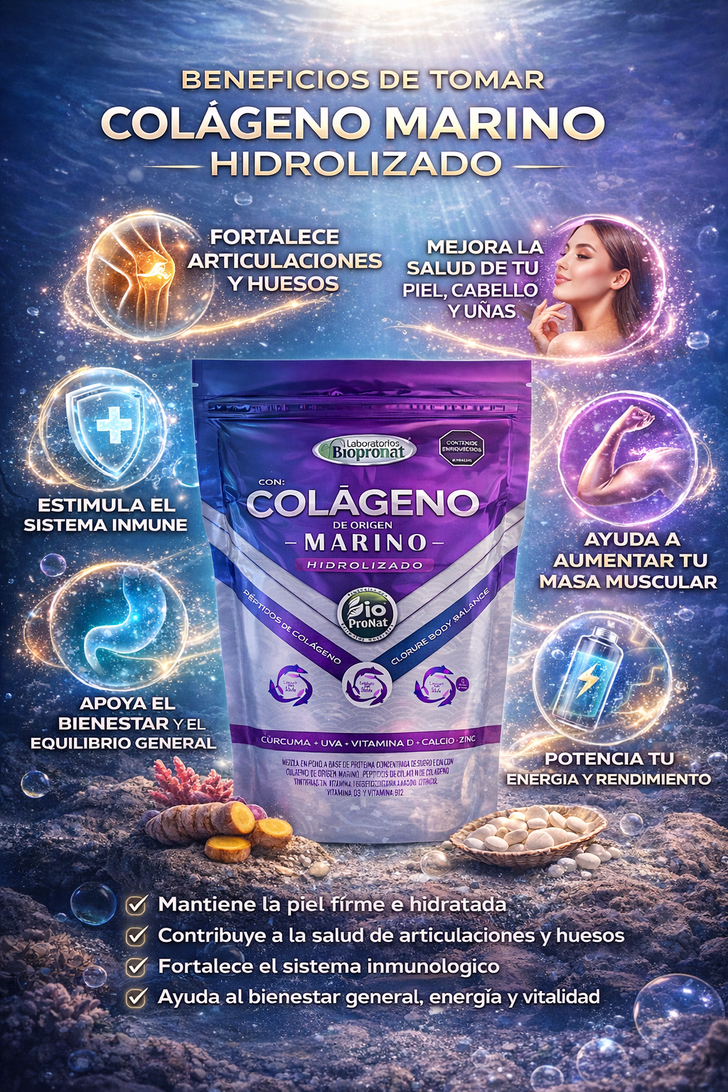 Colágeno Marino Hidrolizado 13000 mg — Piel Firme, Cabello Fuerte y Articulaciones Sin Dolor