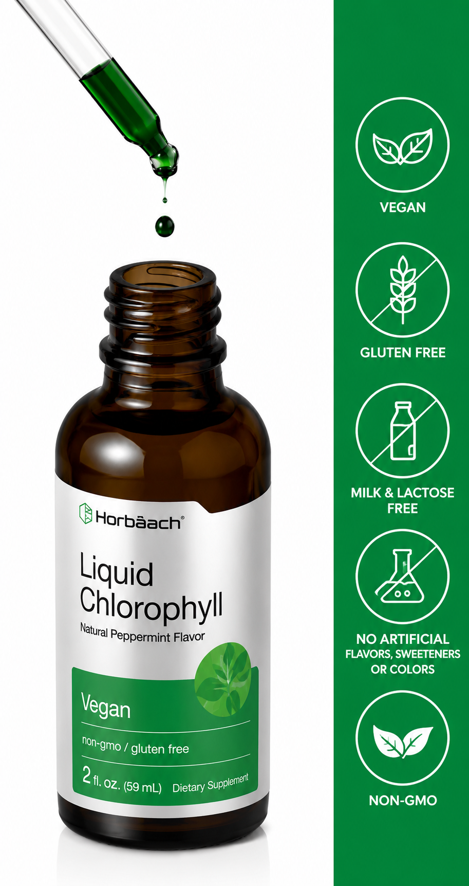 Clorofila Líquida Horbäach 59ml Sabor Menta Vegana — Suplemento Desintoxicante Natural