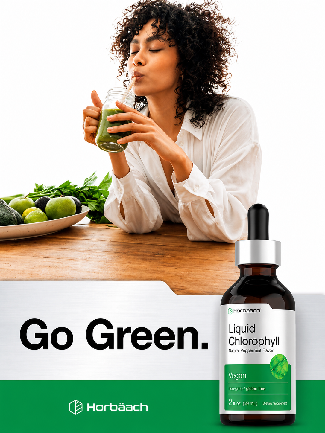 Clorofila Líquida Horbäach 59ml Sabor Menta Vegana — Suplemento Desintoxicante Natural