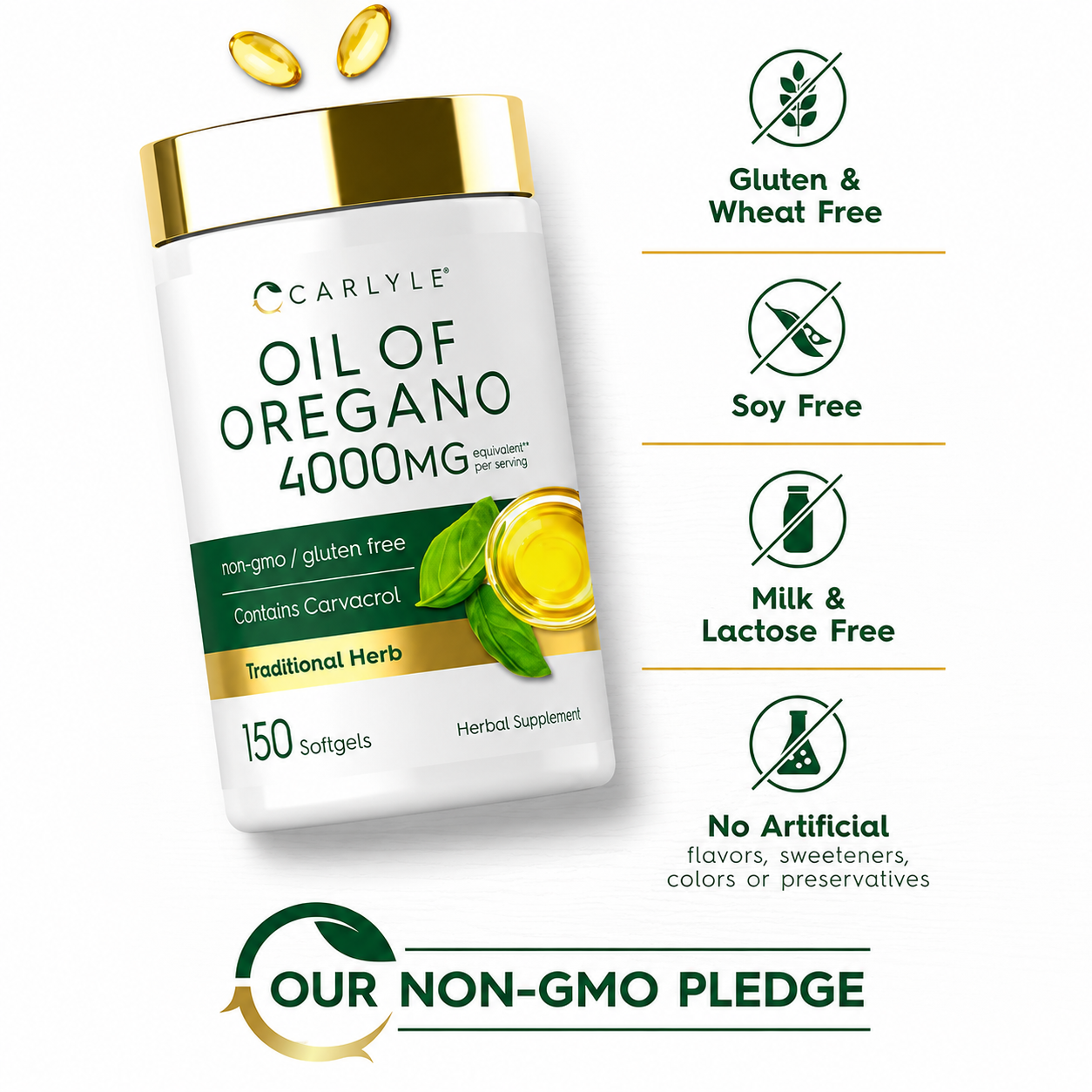 Aceite de Orégano Carlyle 4000mg | 150 Softgels | Antifúngico y Antibacterial Natural
