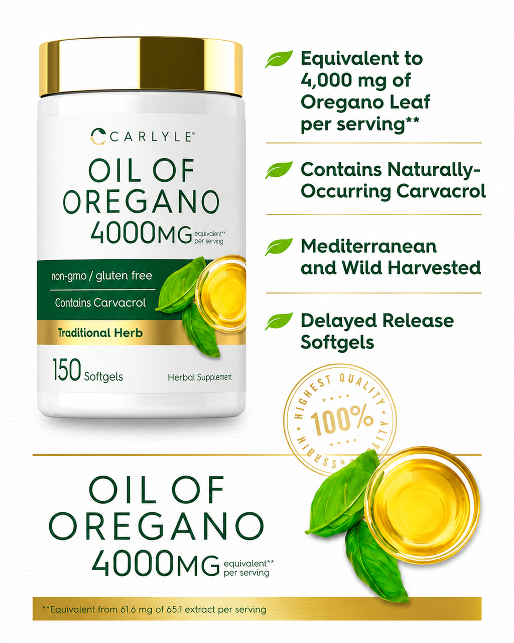Aceite de Orégano Carlyle 4000mg | 150 Softgels | Antifúngico y Antibacterial Natural
