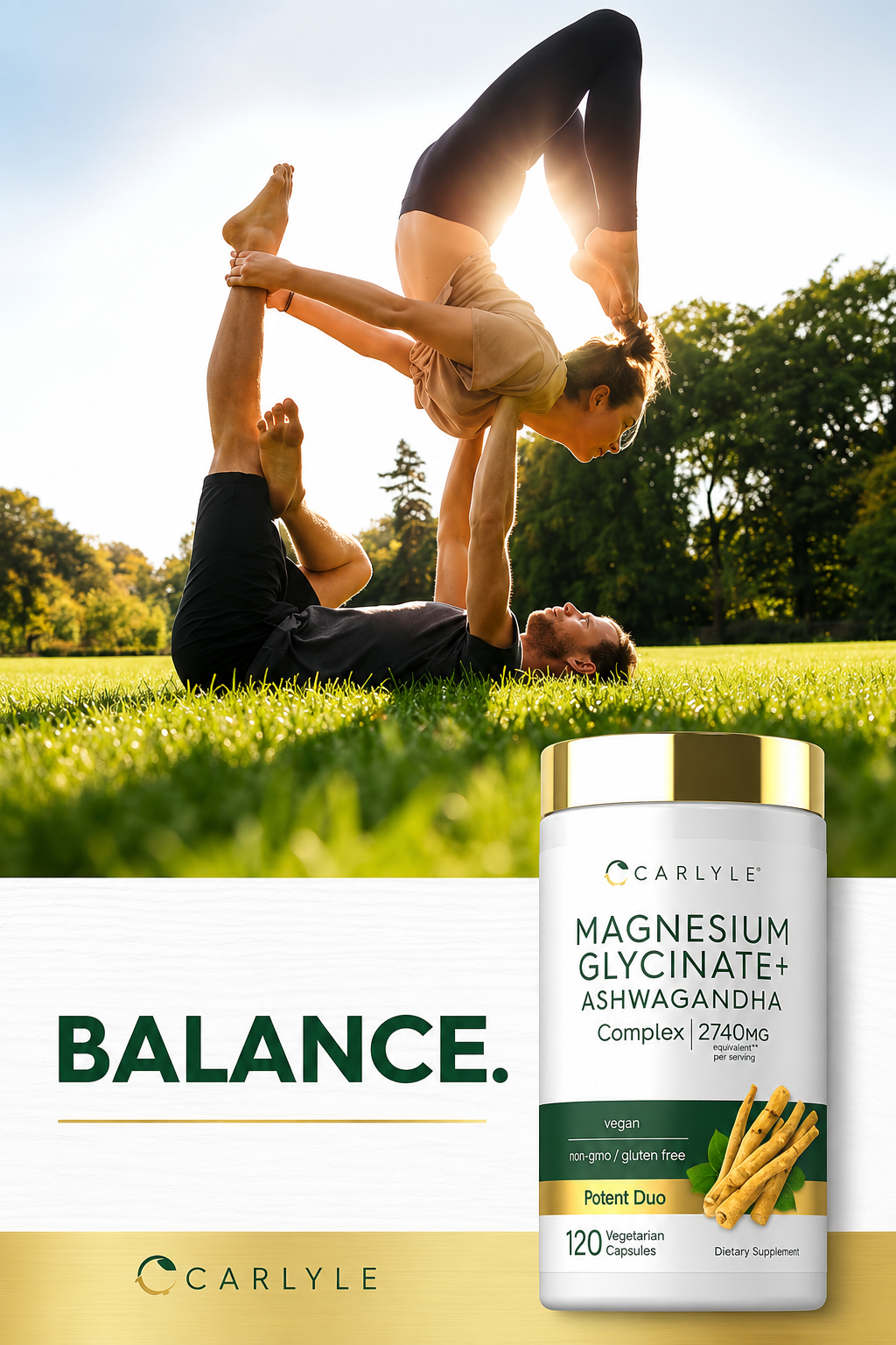 Magnesio Glicinato + Ashwagandha Carlyle 120 Cápsulas