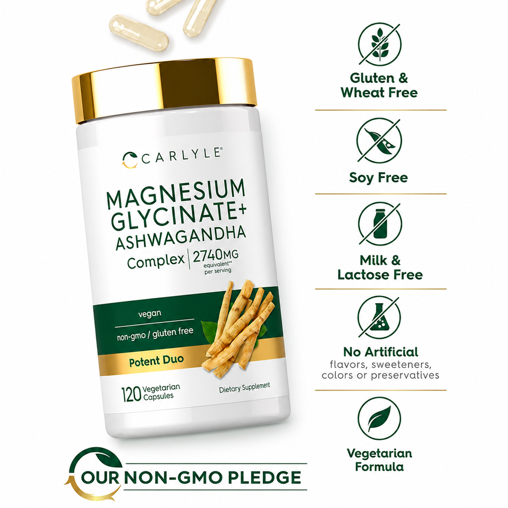Magnesio Glicinato + Ashwagandha Carlyle 120 Cápsulas