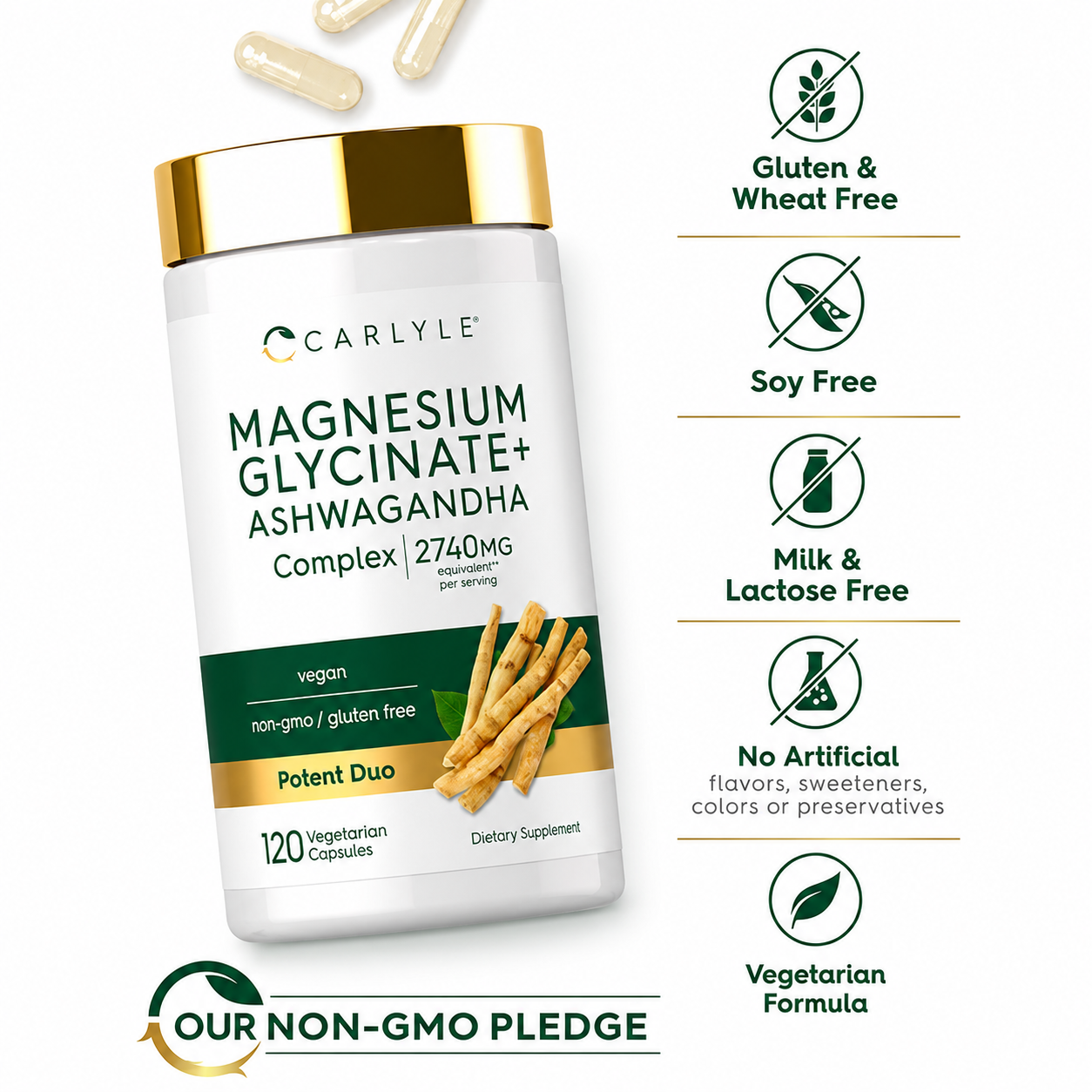 Magnesio Glicinato + Ashwagandha Carlyle 120 Cápsulas