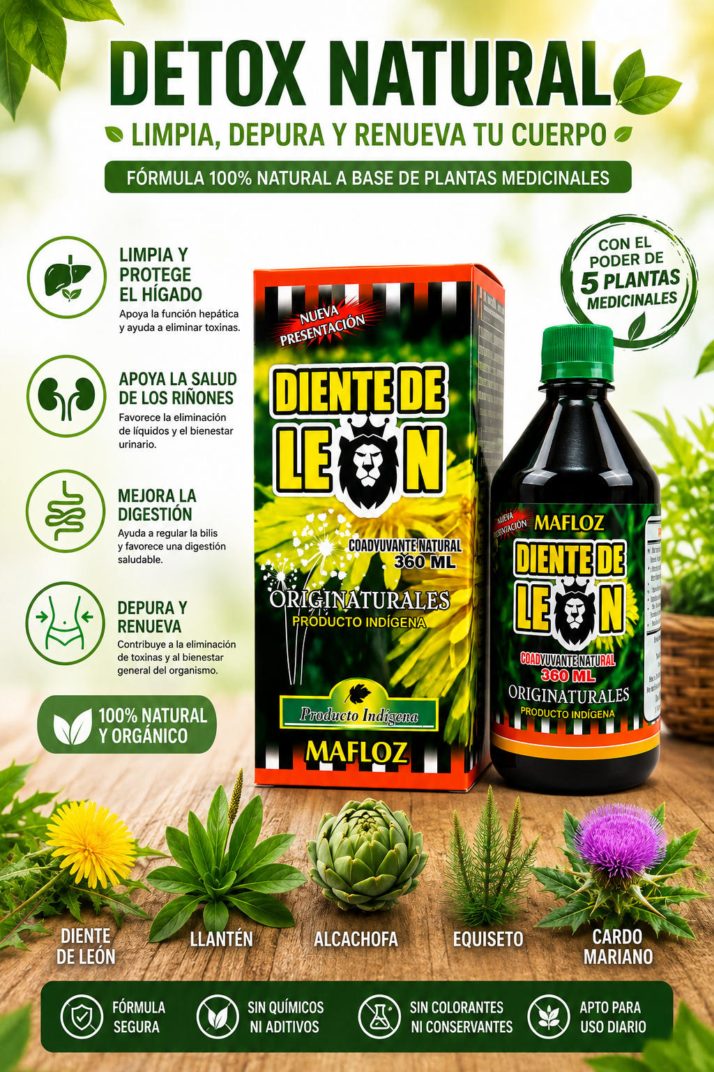 Extracto de Diente de León 360 ml | Depuración Hepática Natural | MAFLOZ