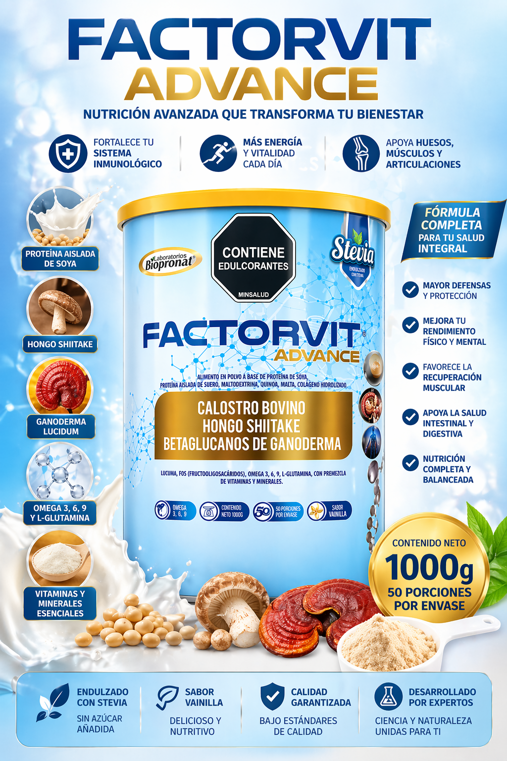 FACTORVIT ADVANCE CALOSTRO BOVINO 1000 G | SUPLEMENTO INMUNOLÓGICO