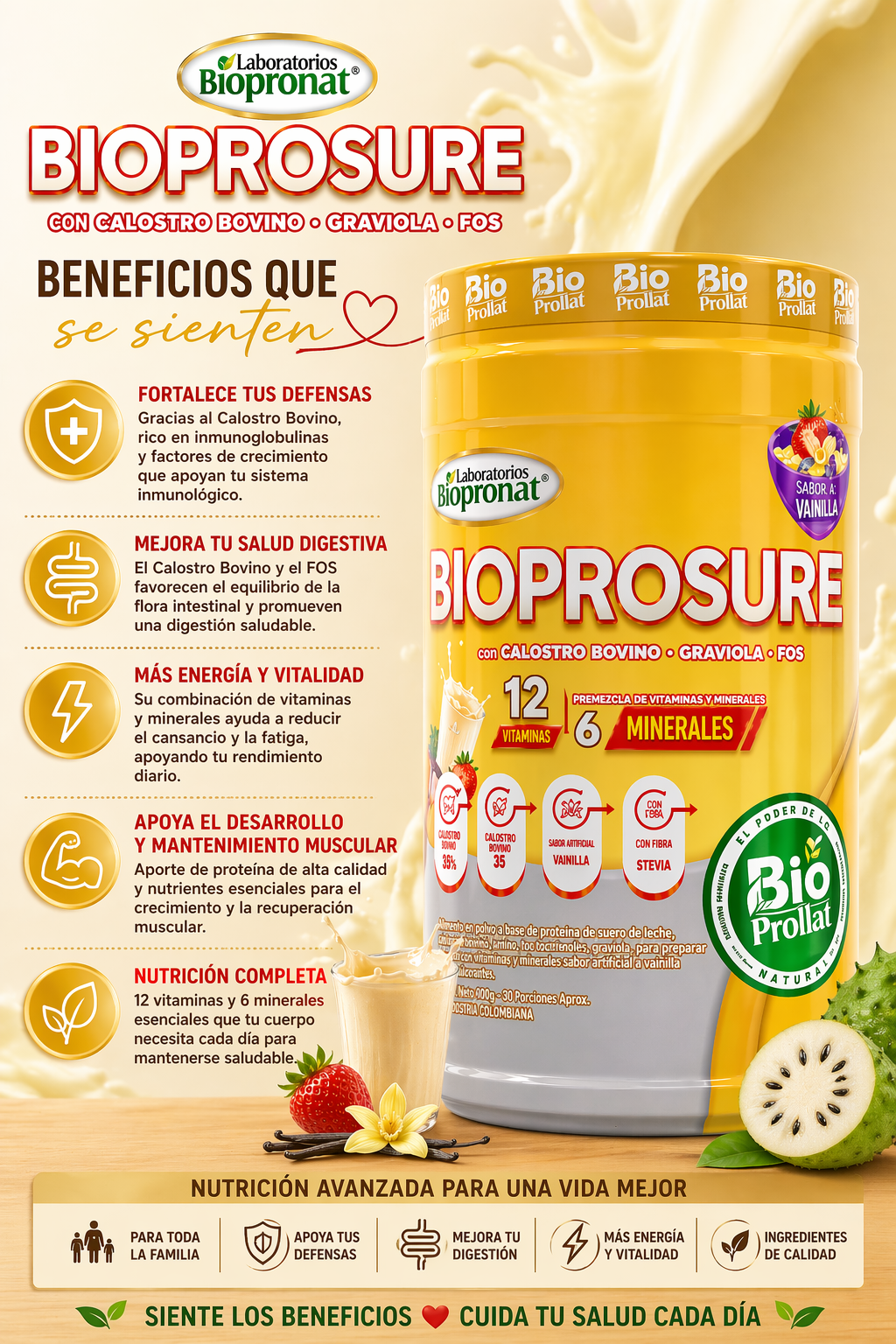 BIOPROSURE KIDS MULTIVITAMÍNICO PARA NIÑOS 700 G | 12 VITAMINAS Y 6 MINERALES