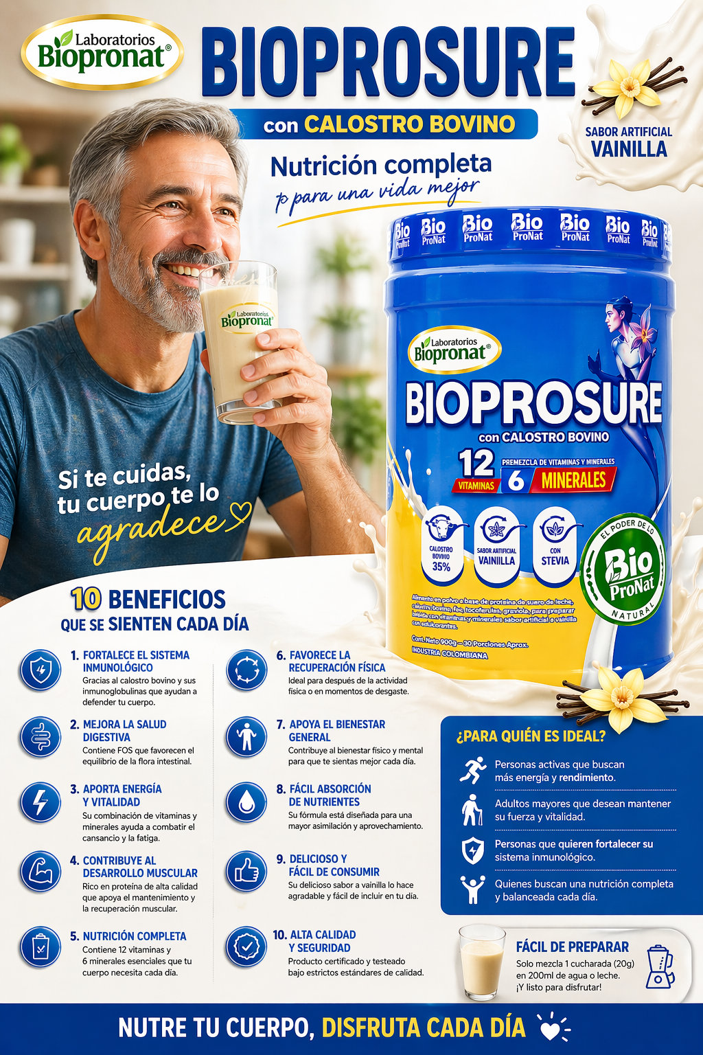 BIOPROSURE +50 MULTIVITAMÍNICO PARA ADULTOS 700 G | 12 VITAMINAS Y 6 MINERALES