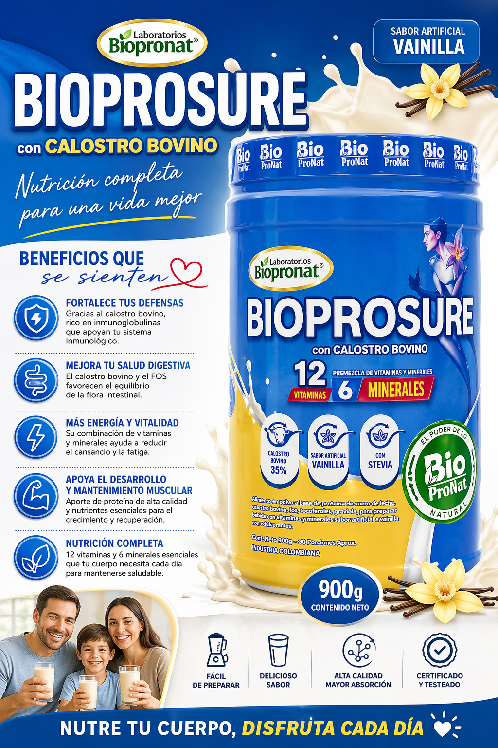 BIOPROSURE +50 MULTIVITAMÍNICO PARA ADULTOS 700 G | 12 VITAMINAS Y 6 MINERALES