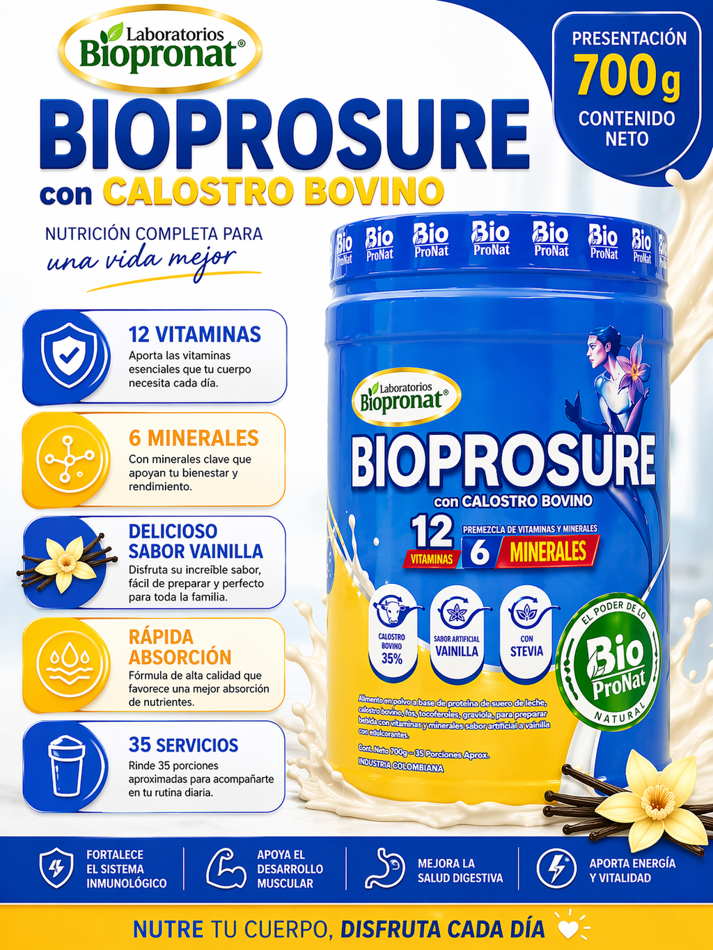 BIOPROSURE +50 MULTIVITAMÍNICO PARA ADULTOS 700 G | 12 VITAMINAS Y 6 MINERALES