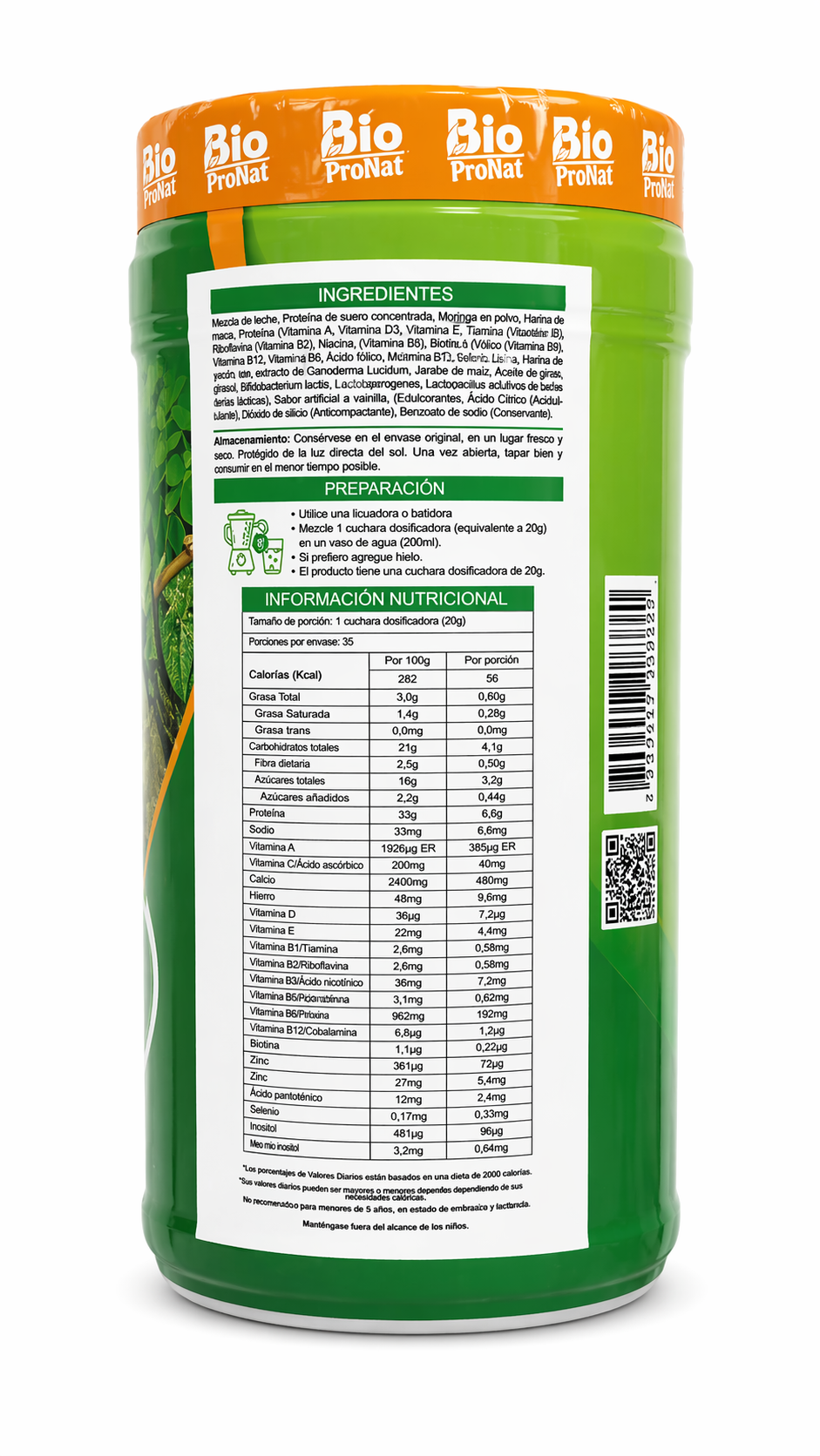 BIO MORINGA MULTIVITAMÍNICO NATURAL 700 G | MORINGA, CÚrcuma, Ganóderma y Yacón