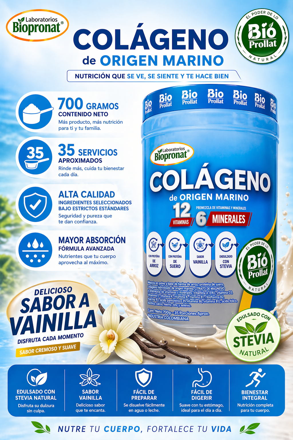 COLÁGENO MARINO HIDROLIZADO 700 G | 12 VITAMINAS, 6 MINERALES Y RESVERATROL