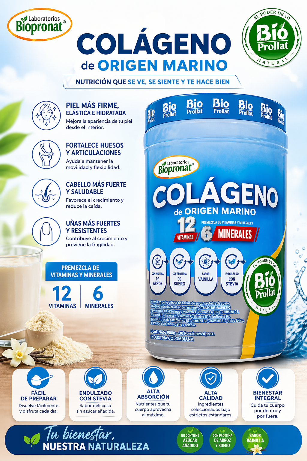 COLÁGENO MARINO HIDROLIZADO 700 G | 12 VITAMINAS, 6 MINERALES Y RESVERATROL