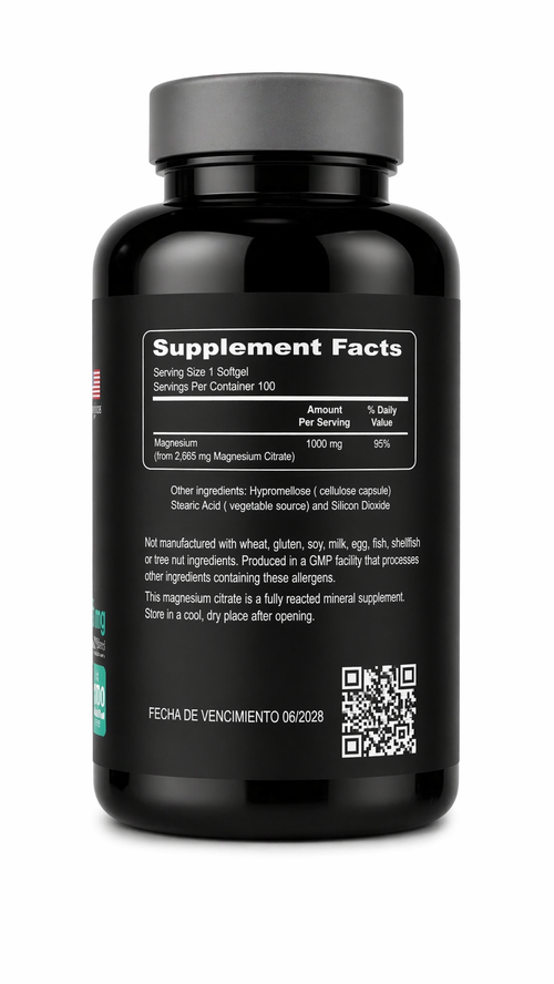 CITRATO DE MAGNESIO 1000 MG X 100 SOFTGELS | ALTA ABSORCIÓN, ENERGÍA Y RELAX