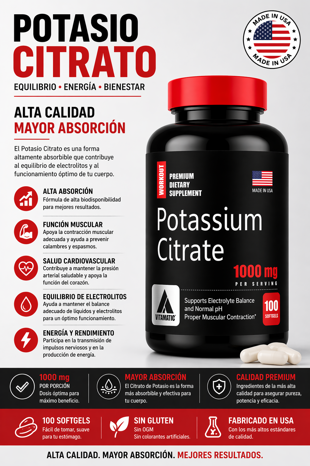 CITRATO DE POTASIO 1000 MG X 100 SOFTGELS | ELECTROLITOS, MÚSCULOS Y CORAZÓN