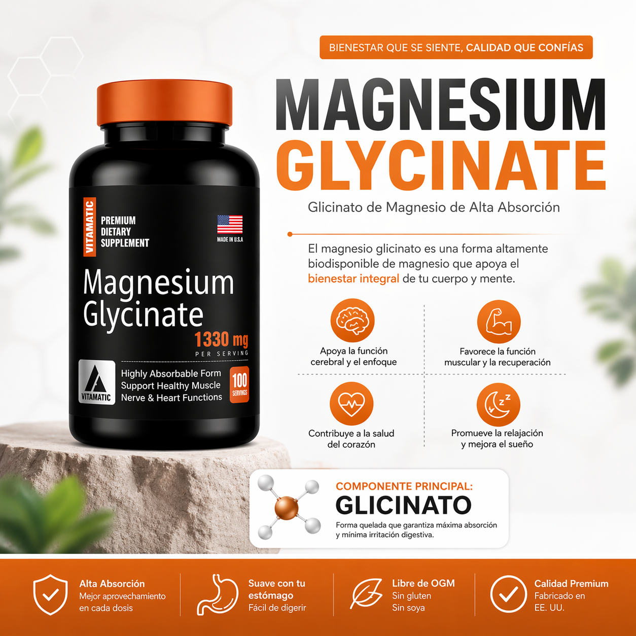 MAGNESIO GLICINATO (BISGLICINATO) 1330 MG X 100 SOFTGELS | SUEÑO, RELAX Y MÚSCULOS