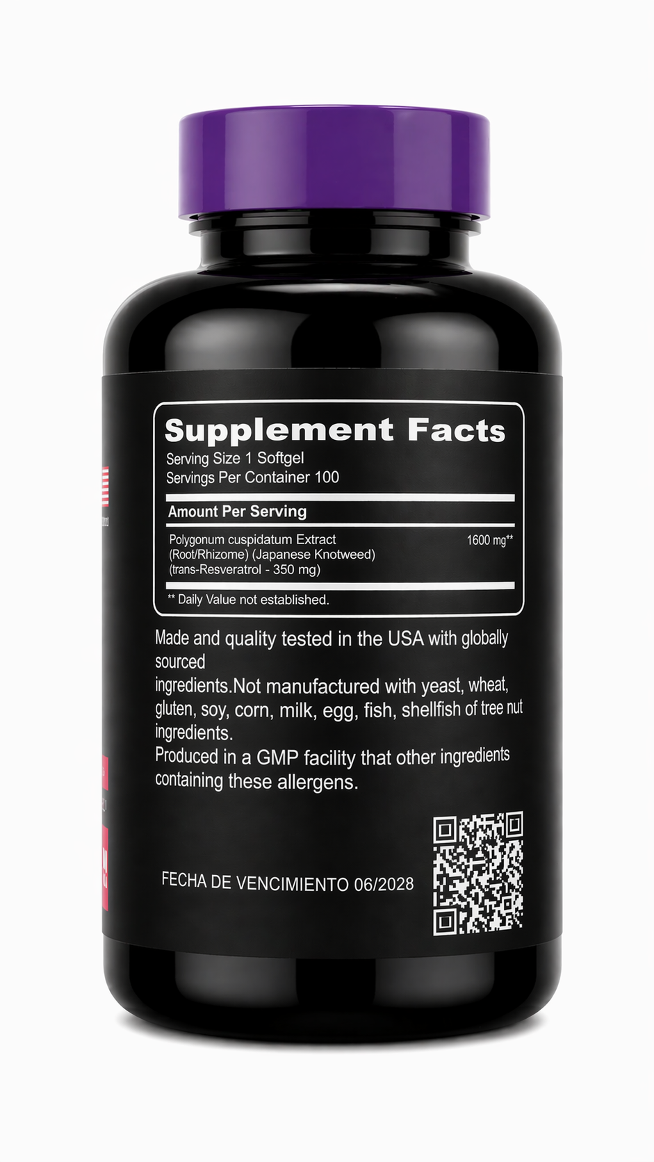 Resveratrol Extra Strength 1600 mg x 100 Softgels | Antioxidante Natural