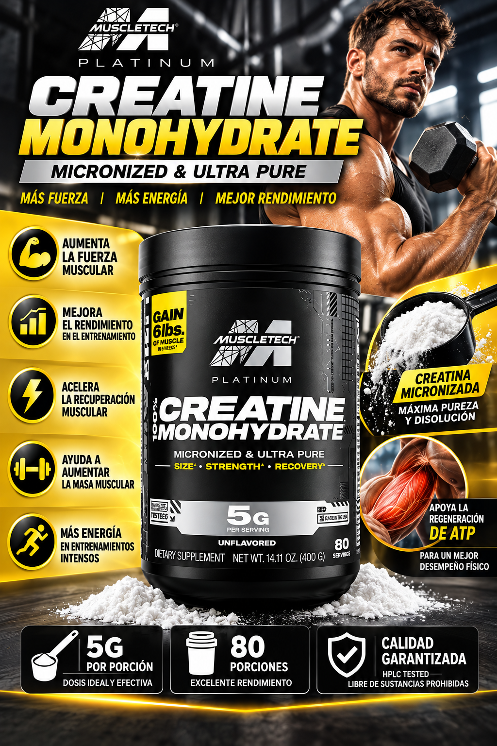 Creatina Platinum MuscleTech | 80 servicios
