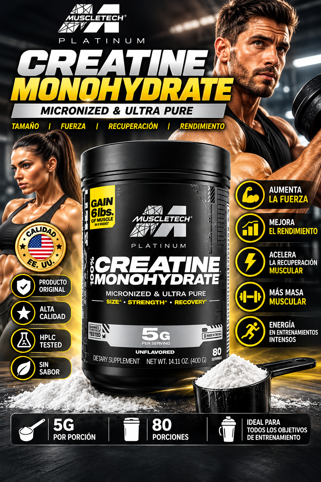 Creatina Platinum MuscleTech | 80 servicios