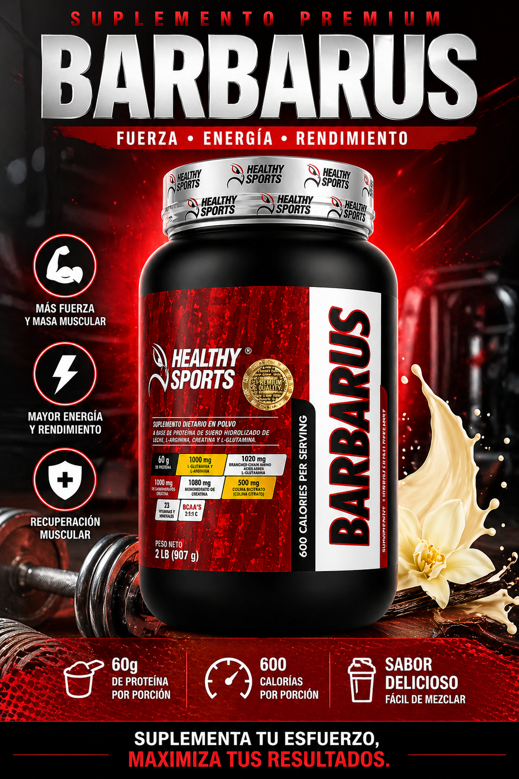 Proteína Barbarus 900g – 60g de Proteína por Porción | Healthy Sports