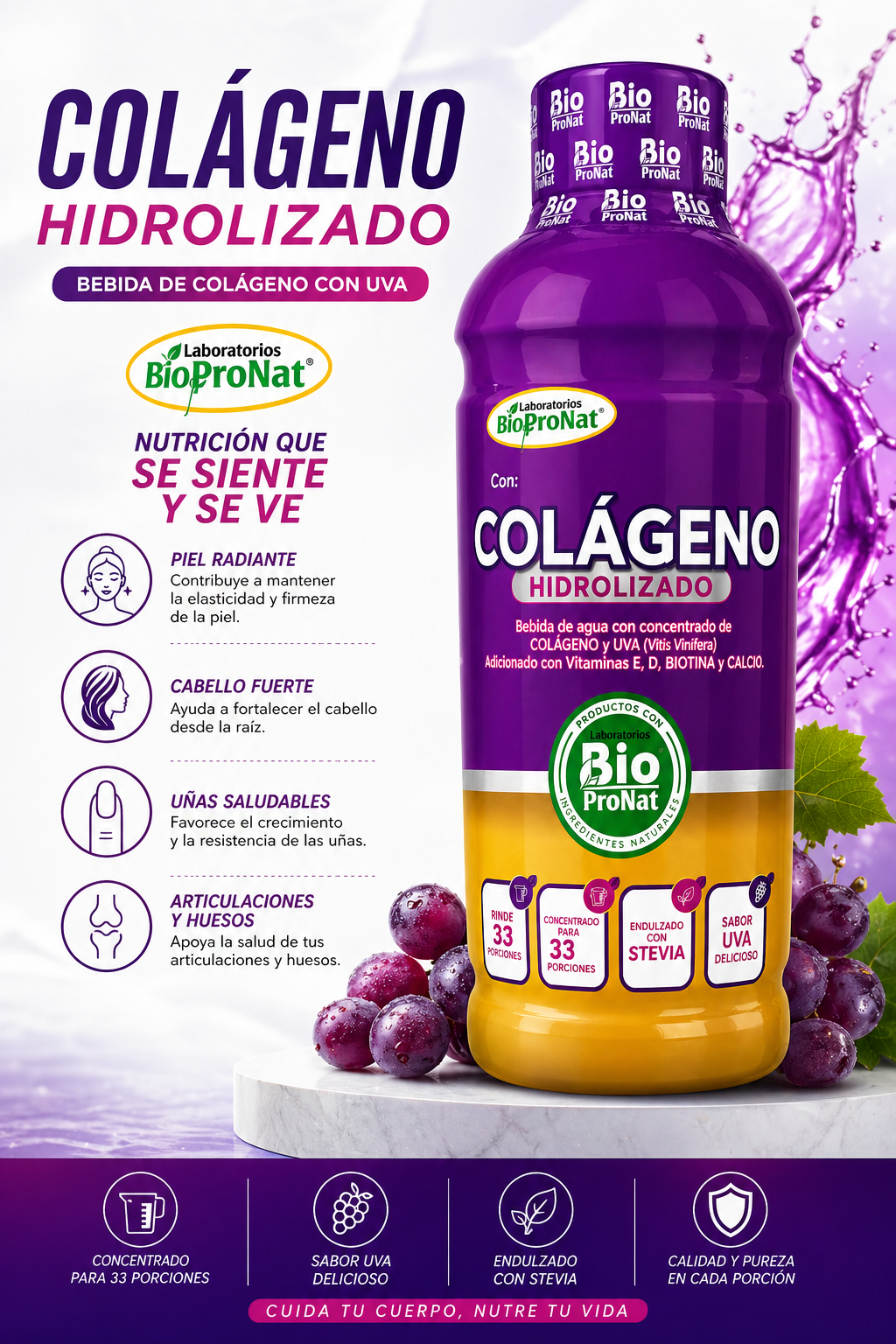 Colágeno Hidrolizado Péptidos Líquido 1000 ml | Biopronat