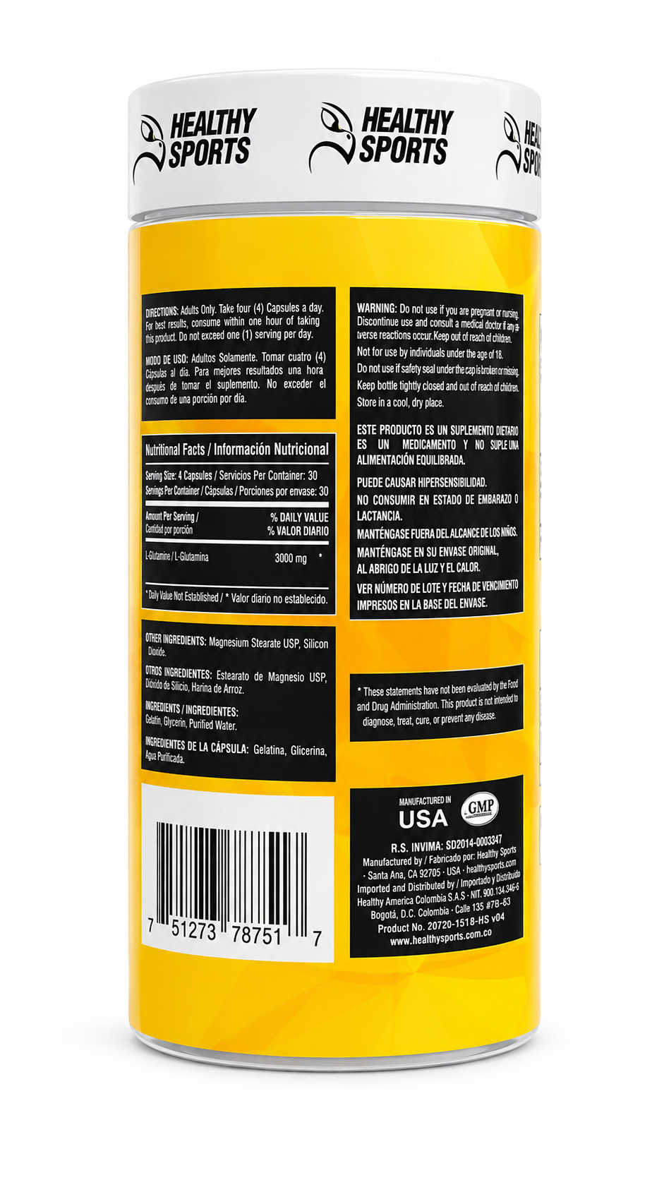 L-Glutamina 3000 mg | 120 Cápsulas | Recuperación Muscular – Healthy Sports