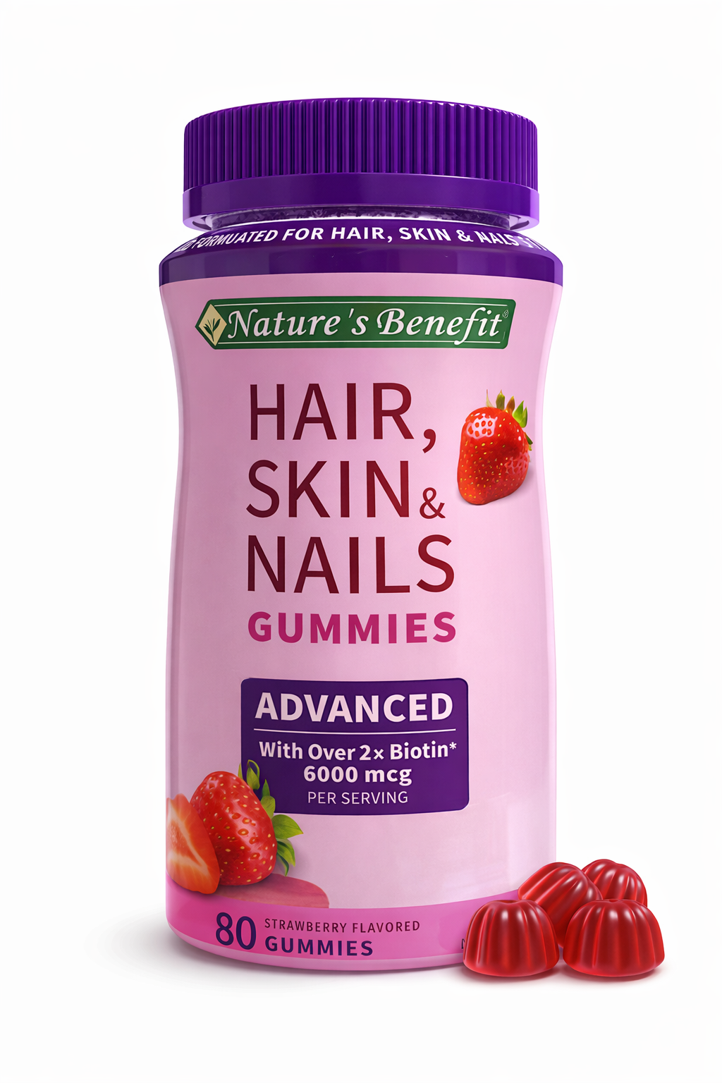 Nature's Bounty Hair Skins & Nails Advanced, 80 Gomas Frutilla