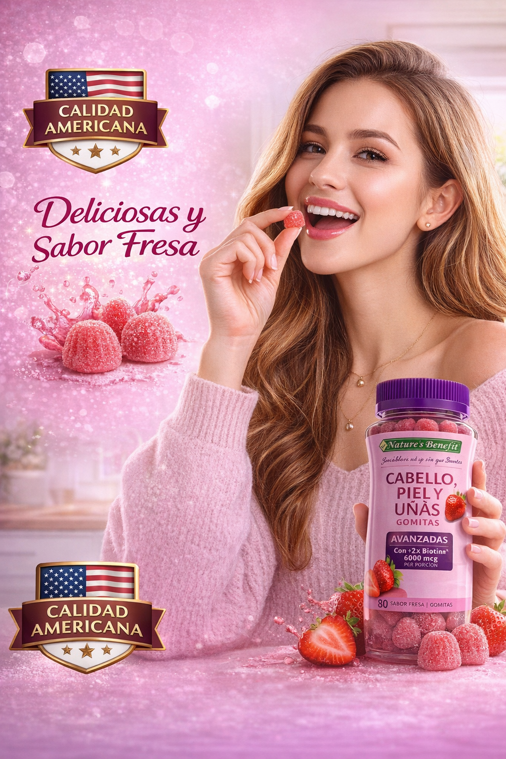 Nature's Bounty Hair Skins & Nails Advanced, 80 Gomas Frutilla