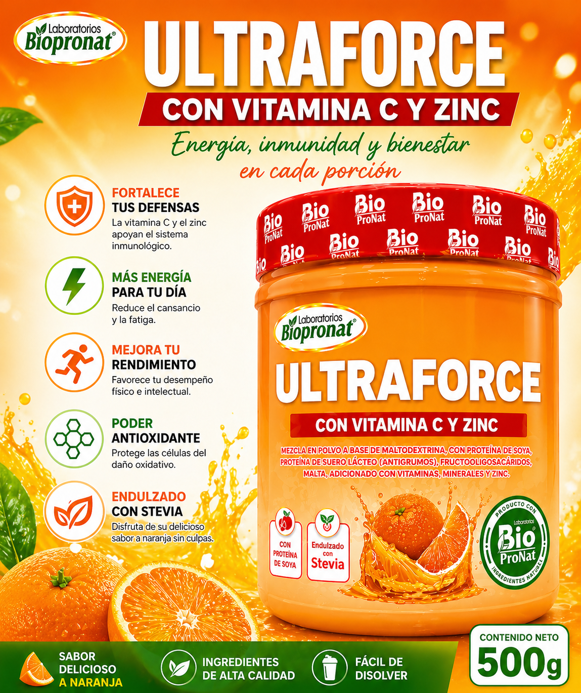 Iltraforce Vitamina C y Zinc 500 g | Suplemento en Polvo Multivitamínico