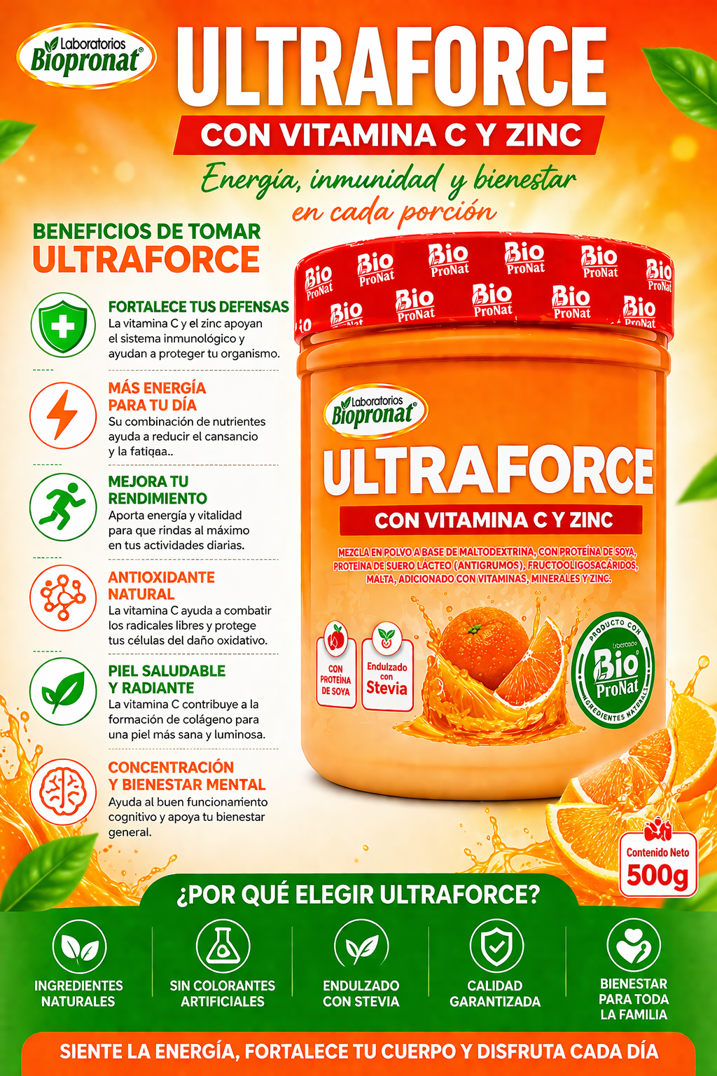 Iltraforce Vitamina C y Zinc 500 g | Suplemento en Polvo Multivitamínico